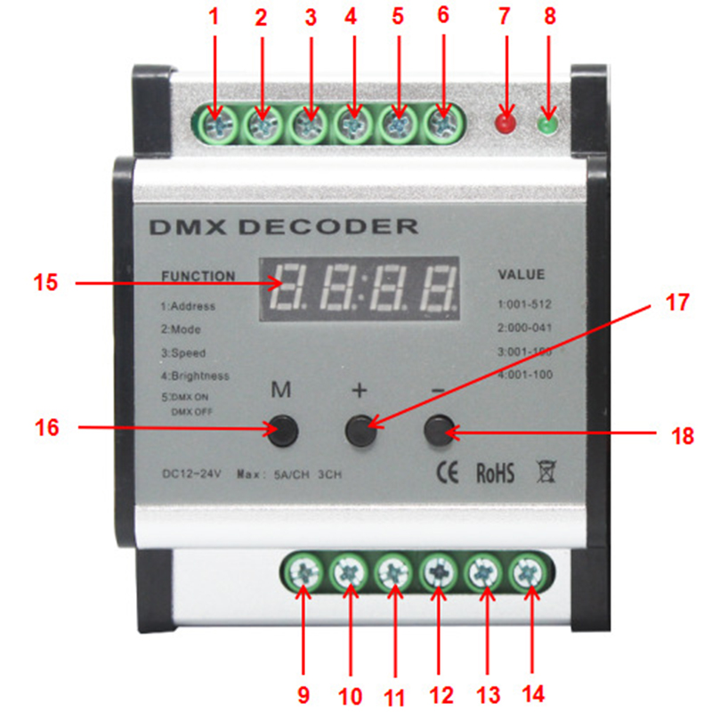 DMX700 DC12V-24V DMX512 Decoder, DMX 3 Channel LED Rail Decoder DMX700 DC12V-24V DMX512 Decoder, DMX 3 Channel LED Rail Decoder